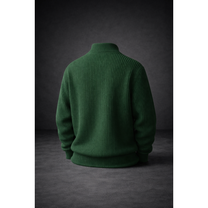 Yeşil Yarım Fermuarlı Erkek Triko Kazak