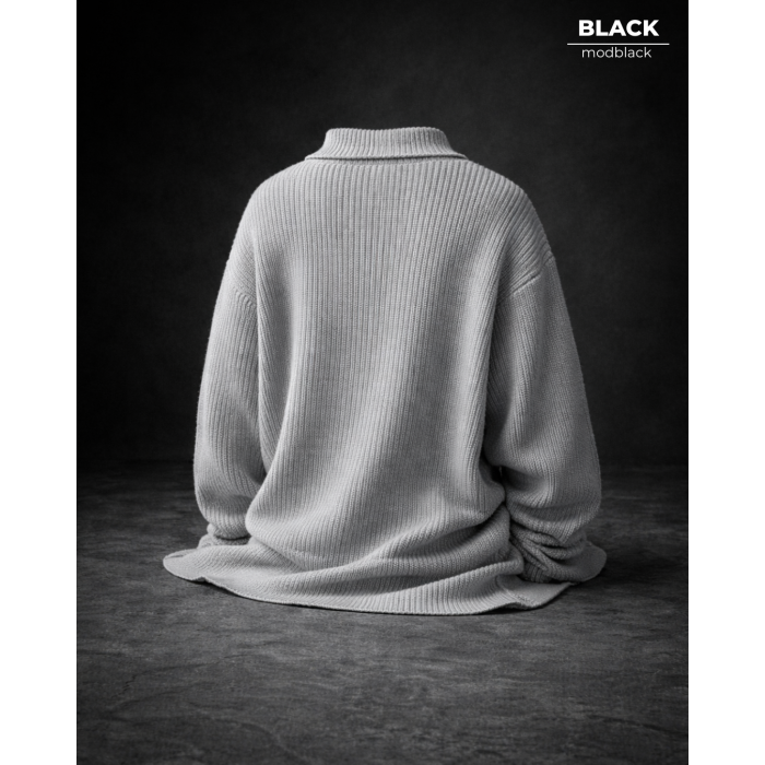 Oversize Yarım Fermuarlı Selanik Örgü Erkek Kazak