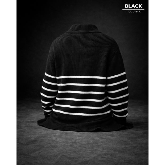 Oversize Yarım Fermuarlı Selanik Örgü Kazak - Koyu Füme