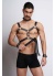 Kırbaç Ve Çivili Choker Detaylı Erkek Fantazi Giyim Deri Erkek Harness Takım