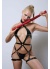 Kırmızı Kırbaçlı Deri Harness Full Body Erotik İç Giyim