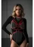 Deri ve Zincir Detaylı Harness Takım, Deri Dansçı Kostüm, Choker Detaylı Deri Harness - APFT1397