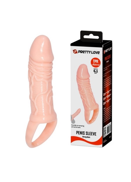 Breyden 16 Cm Testis Halkalı 3 Cm Dolgulu Silikon Penis Kılıfı