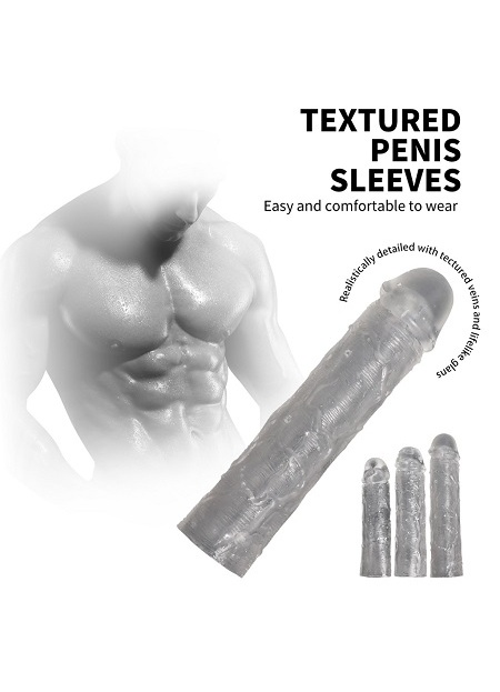 3Lü Kılıf Set Ucu Dolgulu Uzatmalı Prezervatif Dildo Penis