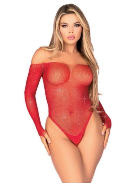 Taşlı Kırmızı Fantazi Body Vücut Çorabı