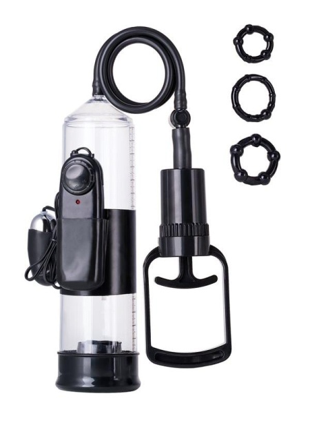 3 Halkalı Titreşimli Penis Pompası Pvc Siyah 22.8 Cm