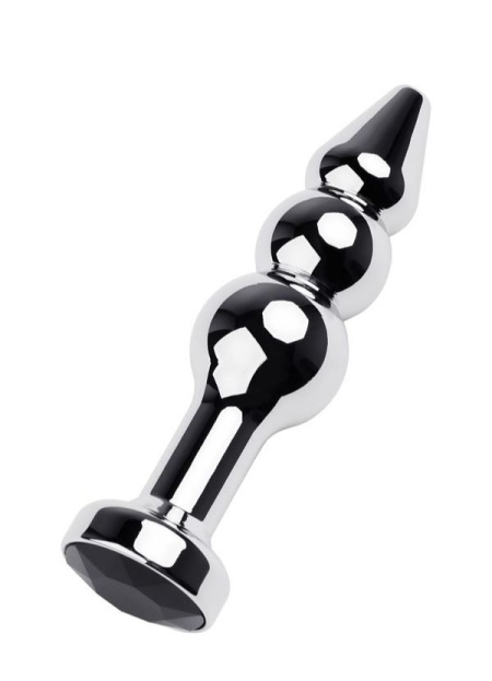 Anal Plug Metal Gümüş Siyah Kristalli 11 Cm