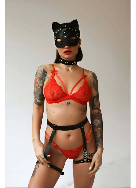 Seksi Deri Maske Tasma Ve Jartiyer Harness Takım