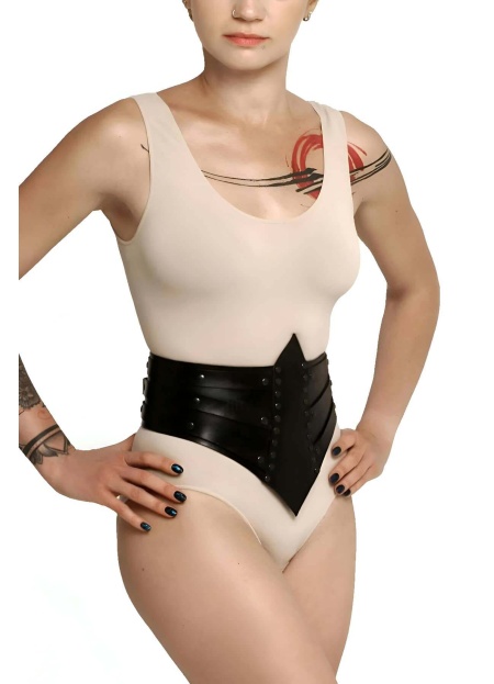 Perçin Detaylı Şık Deri Korse Seksi Korse Harness