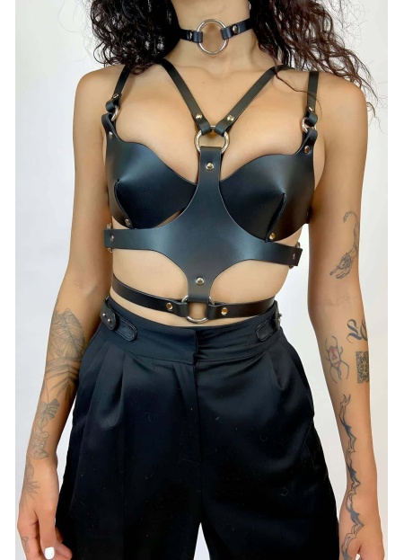 Deri Sütyen Choker Ve Göğüs Harness Festival Giyim Ürünleri