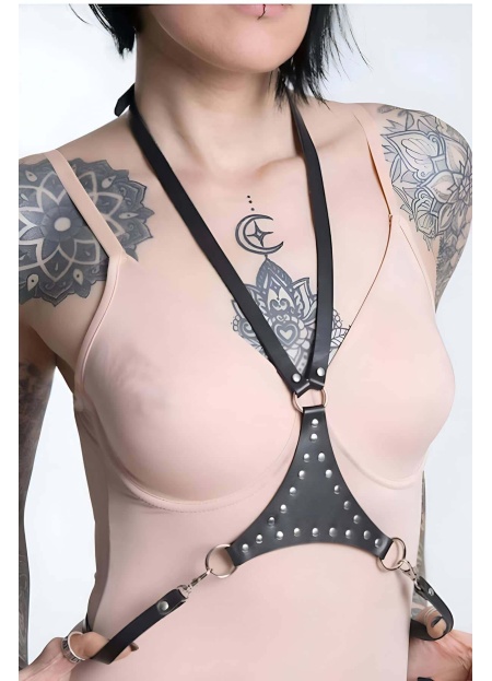 Üçgen Detaylı Deri Kemer Giysi Üzeri Harness Aksesuar