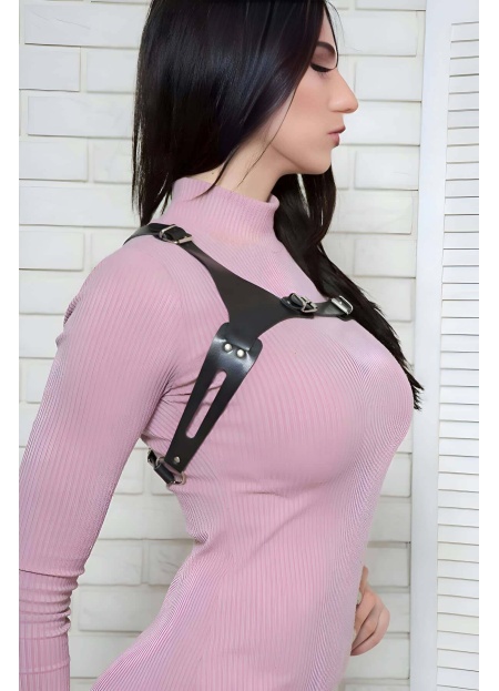 T Shirt Bluz Elbise Üzeri Yaka Crop Kemer Deri Harness