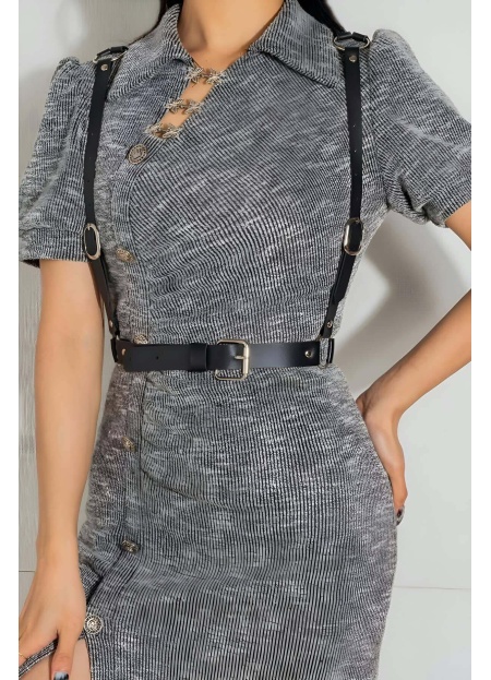 Seksi Deri Arkası Üçgen Detaylı Giysi Üzeri Bel Kemeri Harness