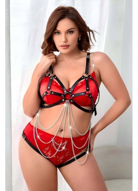 Ağı Açık Fantezi Zincirli Deri Body Harness