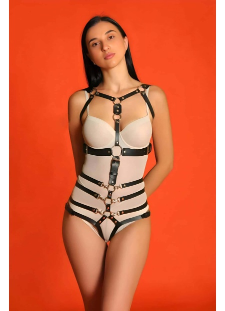 Ağı Açık Göğüs Altı Kemerli Fantazi Deri Body Harness