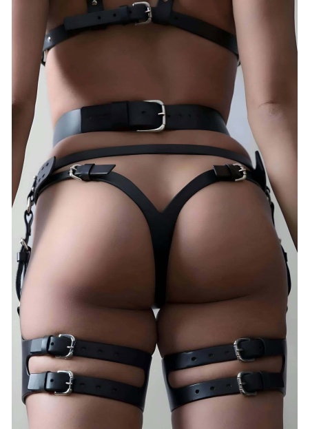 Fantazi Deri Jartiyer Ve Deri Tanga Takım Harness
