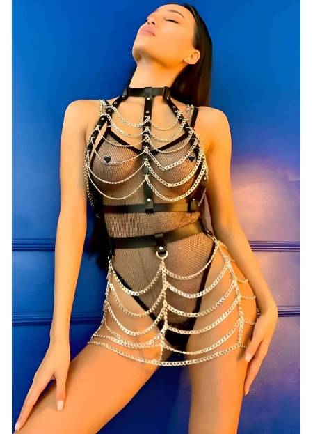 Zincirli Crop Ve Etek Alt Üst Takım Festival Sahne Giysileri