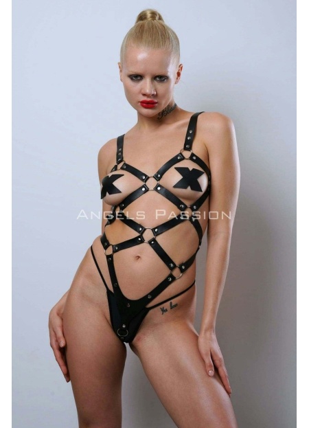 Deri Full Body Erotik Harness Takım