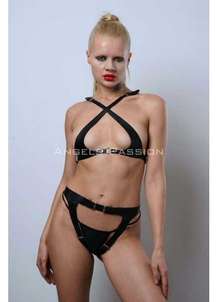 Ağı Açık Deri Külot Fantezi İç Giyim Takım