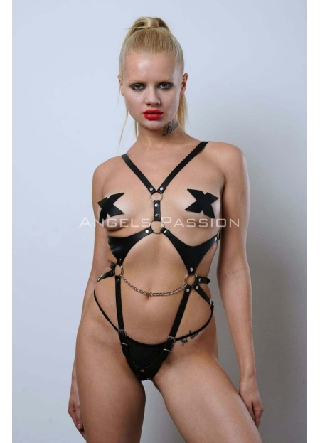 Ağ Bölgesi Açık Deri Body Harness Fantezi Giyim Clubwear