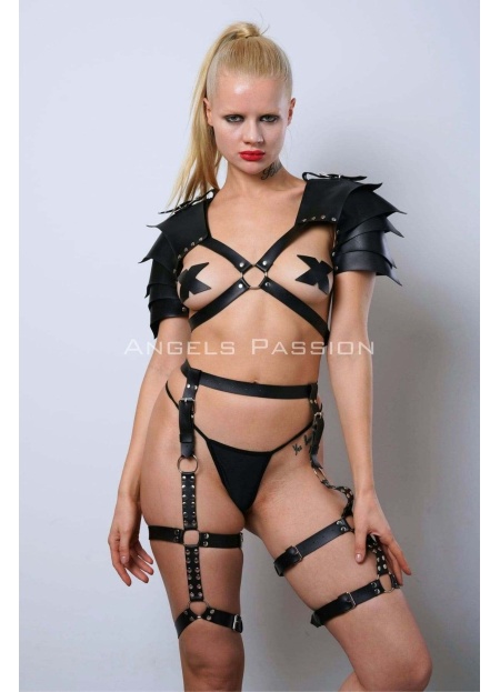 Kadın Gladyatör Cosplay Kostüm Deri Jartiyer Harness Takım