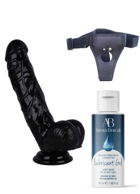 Censan Belden Bağlamalı Kayganlaştırıcı Set Noctis 21,5cm Siyah Dildo No:51