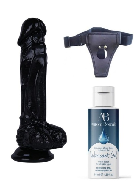 Censan Belden Bağlamalı Kayganlaştırıcı Set Noctis 21cm Siyah Dildo No:64