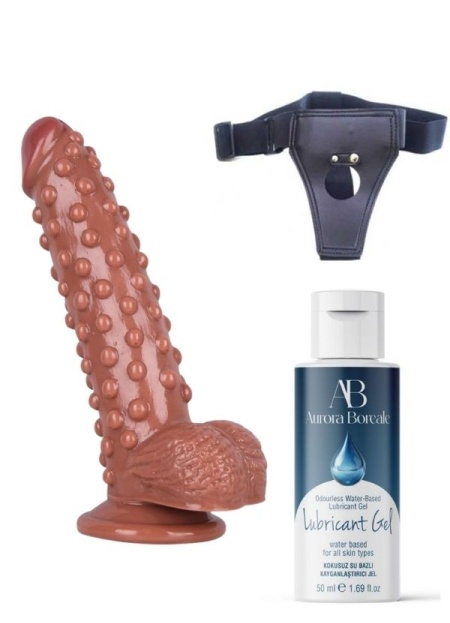 Censan Belden Bağlamalı Kayganlaştırıcı Set Noctis 24cm Kahverengi Dildo No:40