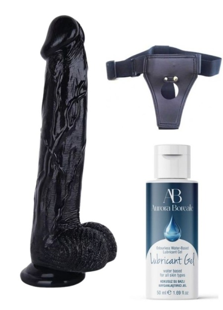 Censan Belden Bağlamalı Kayganlaştırıcı Set Noctis 30cm Siyah Dildo No:26