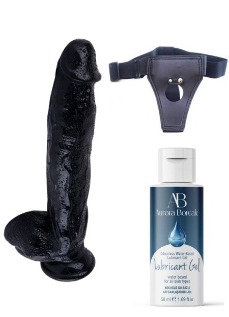 Censan Belden Bağlamalı Kayganlaştırıcı Set Noctis 32cm Siyah Dildo No:23