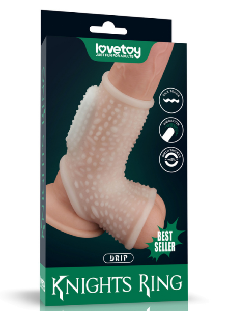 Censan Vibrating Drip Knights Ring with Scrotum Sleeve (Beyaz)