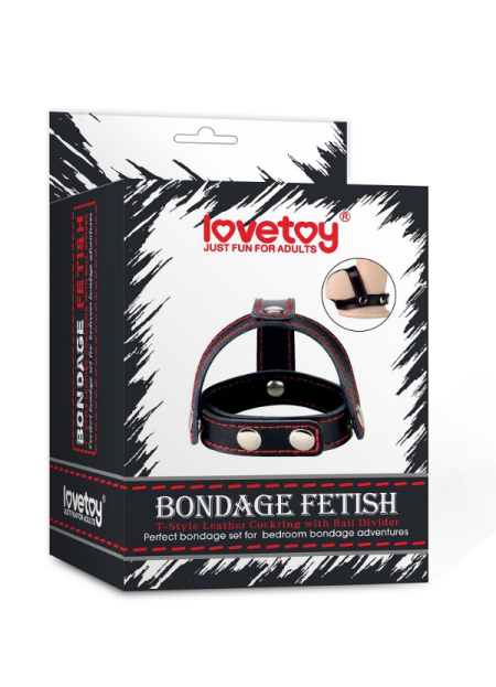 Censan Bondage Fetish T-Style Leather Cockring With Ball Divider
