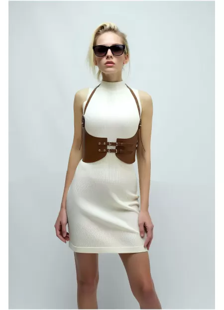 Taba Renk Kalın Kadın Kemeri, Deri Kemer Harness - APFT605