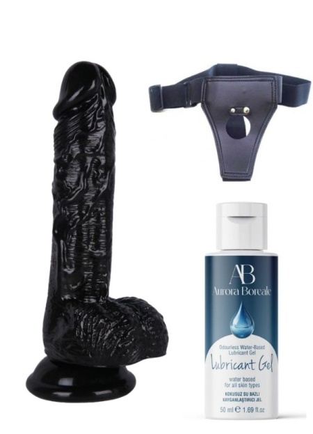 Censan Belden Bağlamalı Kayganlaştırıcı Set Noctis 18cm Siyah Dildo No:46