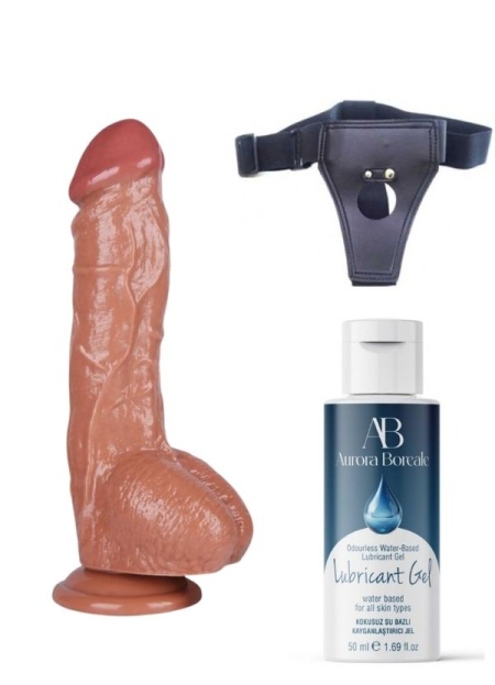 Censan Belden Bağlamalı Kayganlaştırıcı Set Noctis 26,5cm Kahverengi Dildo No:63