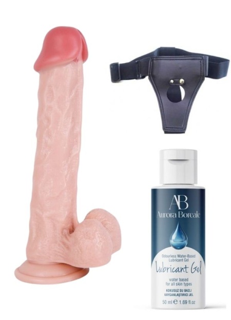 Censan Belden Bağlamalı Kayganlaştırıcı Set Noctis 30cm Realistik Dildo No:69
