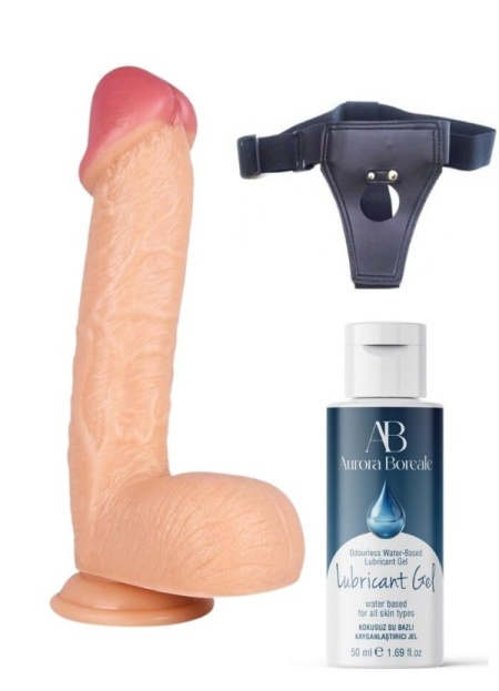 Censan Belden Bağlamalı Kayganlaştırıcı Set Noctis 34cm Realistik Dildo No:72