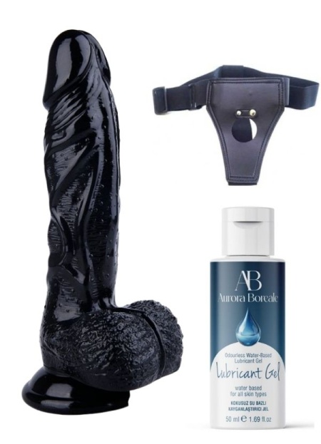 Censan Belden Bağlamalı Kayganlaştırıcı Set Noctis 22,5cm Siyah Dildo No:13