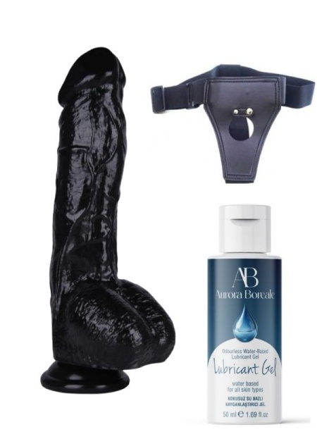 Censan Belden Bağlamalı Kayganlaştırıcı Set Noctis 26,5cm Siyah Dildo No:63