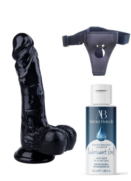 Censan Belden Bağlamalı Kayganlaştırıcı Set Noctis 22,5cm Siyah Dildo No:55