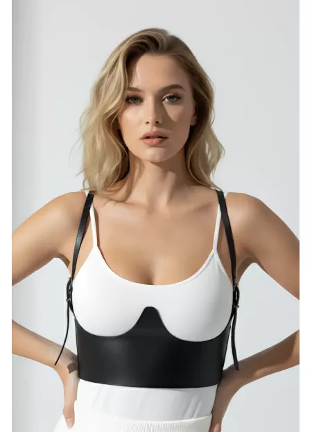 Göğüs Altı Detaylı Askılı Deri Korse Bel Kemeri - APFT614