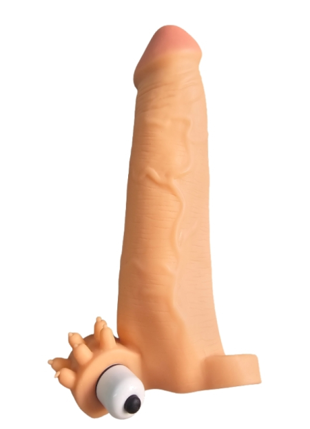 Gerçekçi Penis Kılıfı Et Dokusunda Titreşimli Testis Geçmeli 20 cm