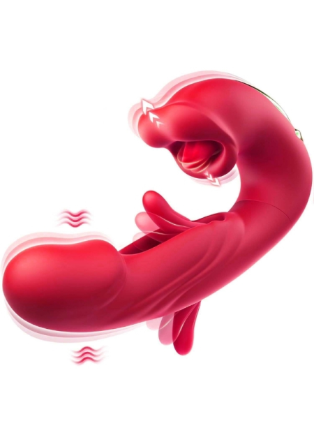 Censan 3’ü 1 Arada G Noktası ve Klitoris Vibratörü – Dil ve Emme Fonksiyonlu, Su Geçirmez Silikon Stimülatör (Kırmızı)
