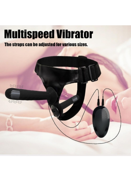 Censan Siyah Double Dong Titreşimli Belden Bağlamalı Çift Taraflı Bisex Dildo Vibratör