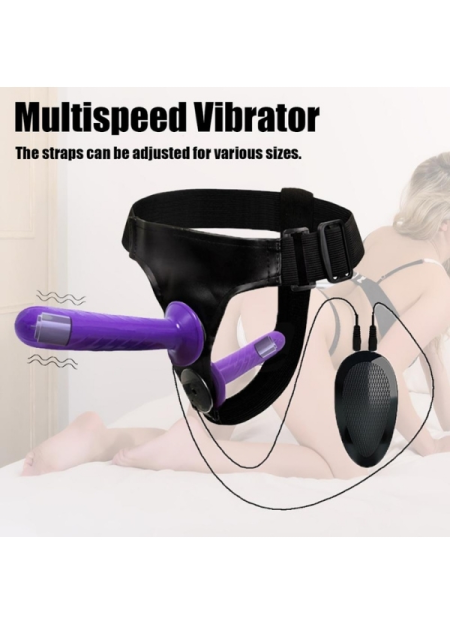 Censan Mor Double Dong Titreşimli Belden Bağlamalı Çift Taraflı Bisex Dildo Vibratör