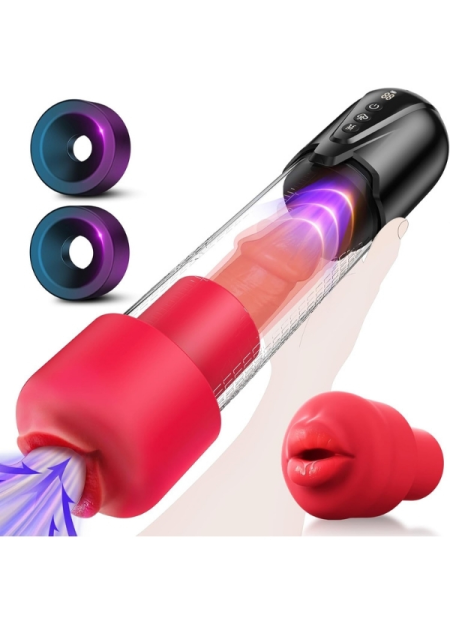 Censan Cafatop 3’ü 1 Arada Erkek Vakum Pompası ve Mastürbatörü – Elektrikli Otomatik Emiş, Penis Büyütücü ve 2 Yedek Kılıf + 3 Penis Halkası, Pembe İç Kılıf, USB Şarjlı