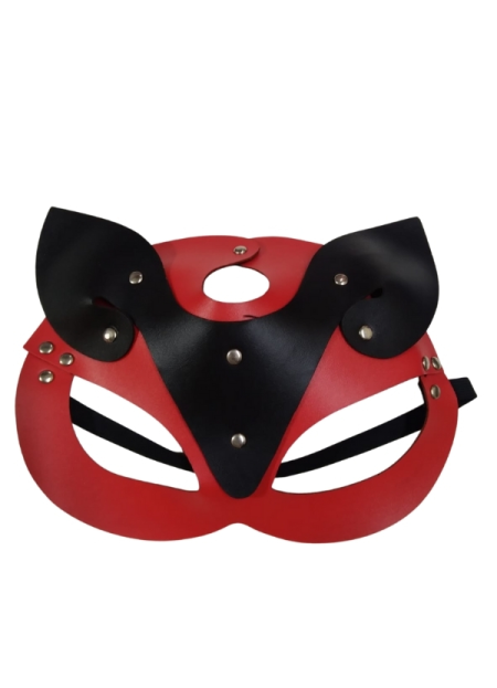 Censan Deri Kedi Kız Maskesi Kırmızı Siyah