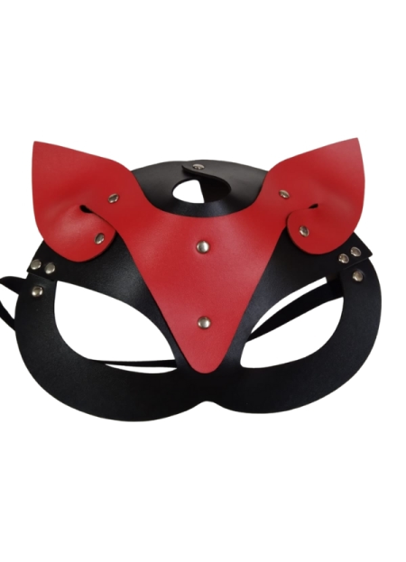 Censan Deri Kedi Kız Maskesi Siyah Kırmızı