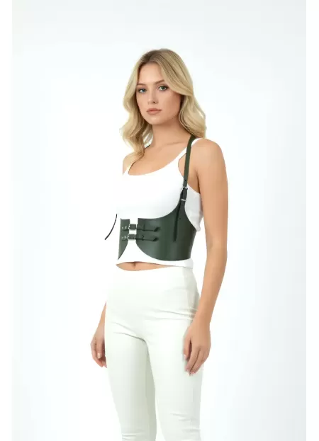 Haki Renk Kalın Kadın Kemeri, Deri Kemer Harness - APFT605