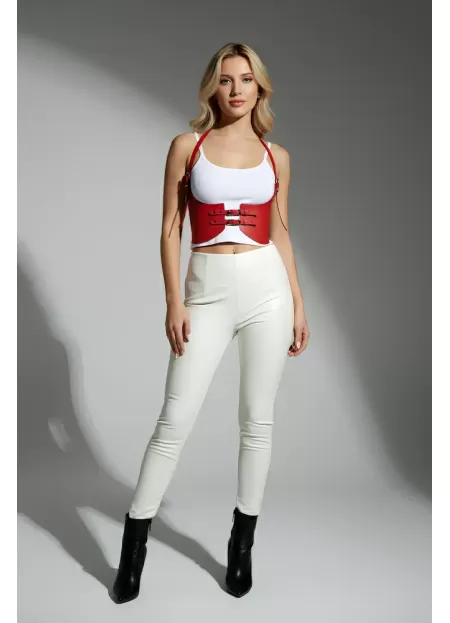 Kırmızı Renk Kalın Kadın Kemeri, Elbise Kemeri, Şık Deri Kemer, Deri Kemer Harness - APFT605